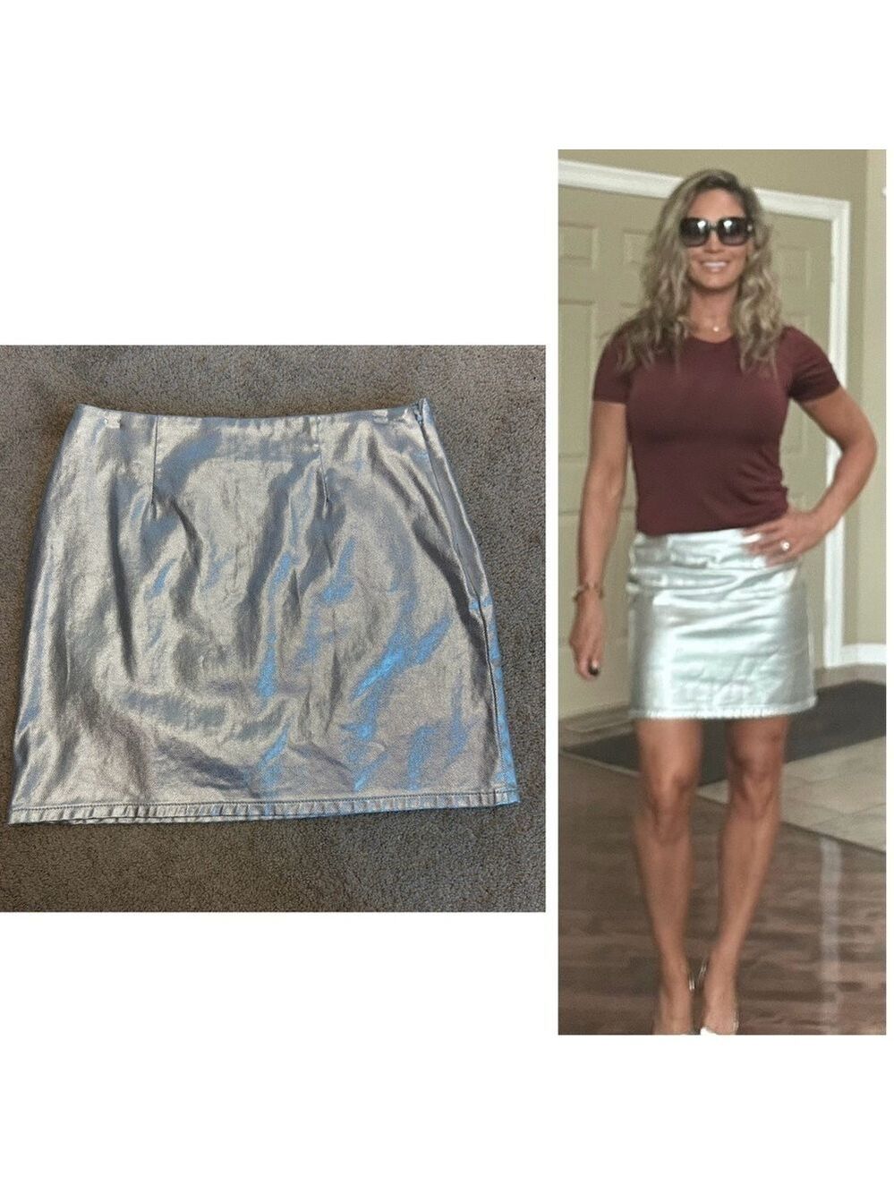 Joe fresh metallic silver denim miniskirt Sz 4 shiny party Vegas clubwear NWOT